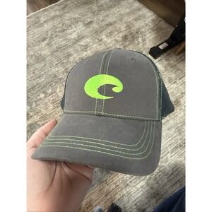 Costa Del Mar Trucker Hat Strapback Gray Trucker Neon Green Logo Hat Cap, NWT